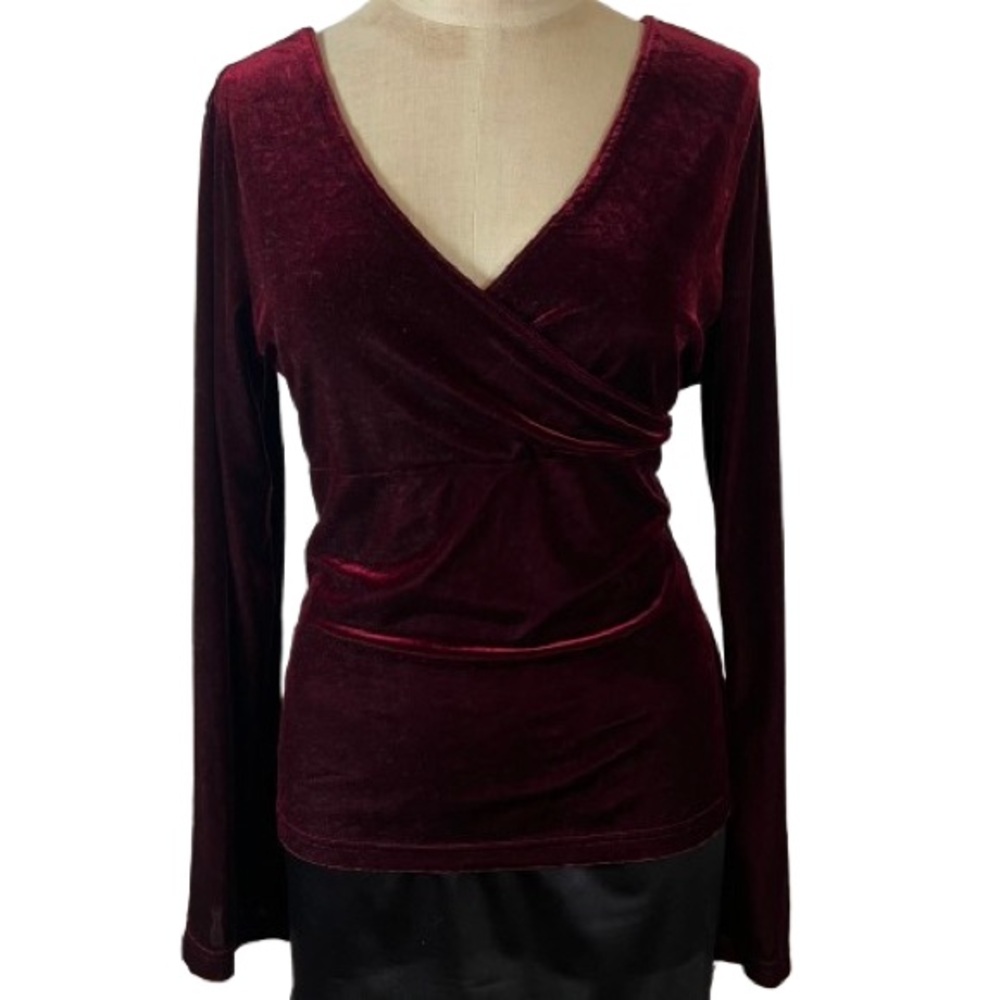 Elegant Velvet Burgundy Long Sleeve Top
